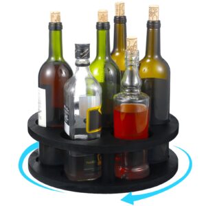 tatuo rotating coffee syrup organizer 7 bottles capacity wood coffee syrup rack syrup bottle holder stand 12.5 inch wine display tray for coffee bar countertop(black, black)