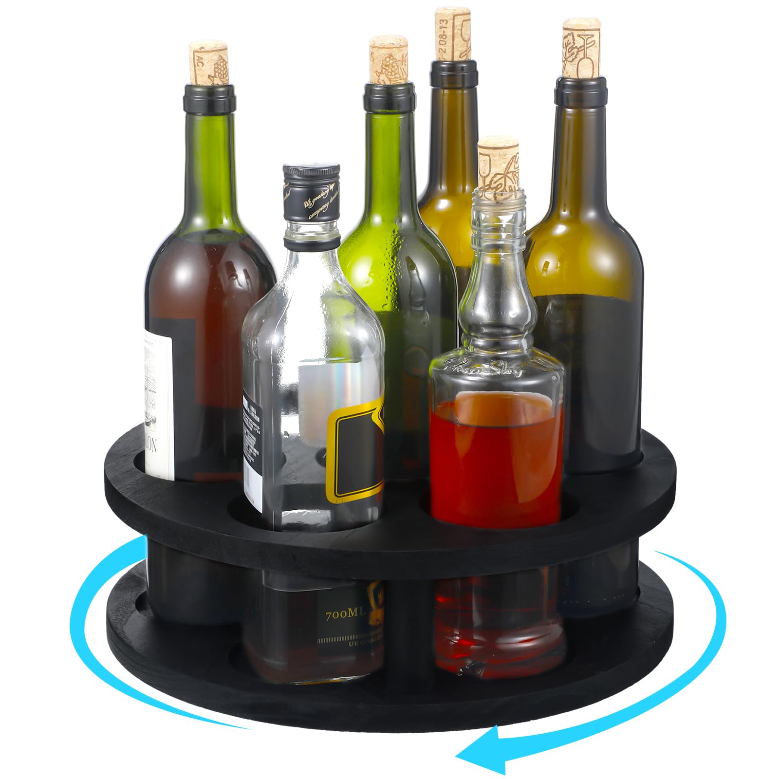 Tatuo Rotating Coffee Syrup Organizer 7 Bottles Capacity Wood Coffee Syrup Rack Syrup Bottle Holder Stand 12.5 Inch Wine Display Tray for Coffee Bar Countertop(Black, Black)