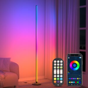 outon smart led floor lamp rgb, color changing corner lamp with app and remote control, 16 million diy colors, music sync, 64+ scene, timer setting, modern standing lamp for living room bedroom gaming