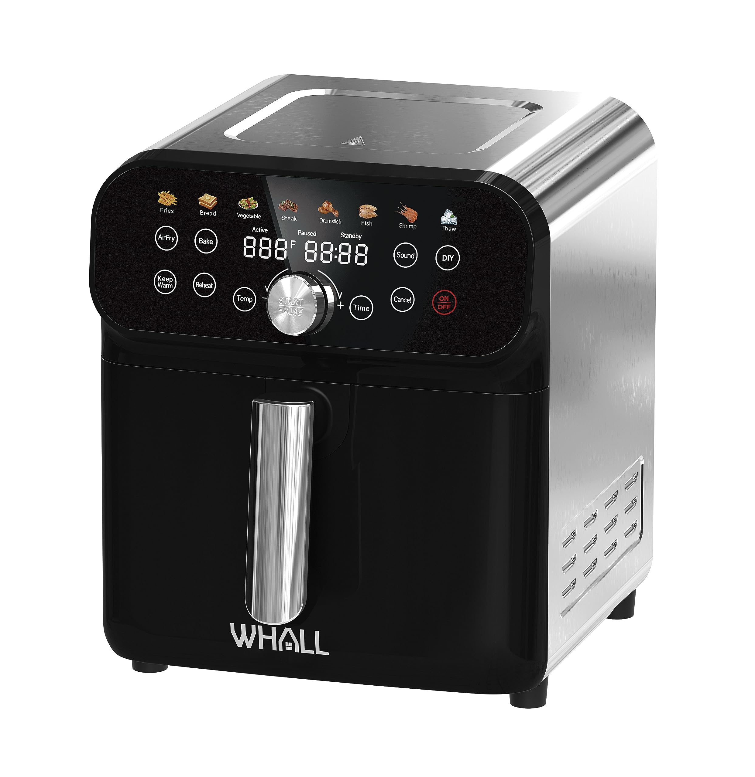 WHALL Air Fryer, 6.2QT Air Fryer Oven with LED Digital Touchscreen, 12 Preset Cooking Functions Air fryers, Dishwasher-Safe Basket, Stainless Steel/BS