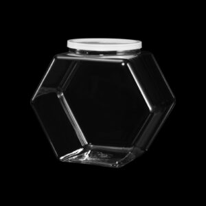 uiifan 1 piece hexagonal plastic candy jar with lid cookie jar clear hexagonal candy containers for snacks, cookies, dog food, craft and sewing supplies, coffee pod, laundry pod (29 oz)
