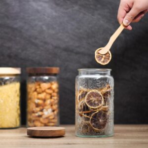 EkkoVla 4 Pack 34 FL OZ Vintage Glass Storage Jar with Airtight Wooden Lid, Glass Canister Airtight Cookie Jar Container for Kitchen Counter, Pantry, Coffee Bean, Sugar, Flour, Oats