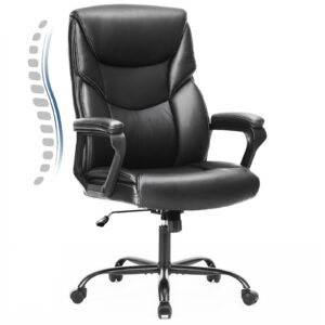 jhk office chair with ergonomic padded armrest, lumbar support, strong metal base pu leather, black