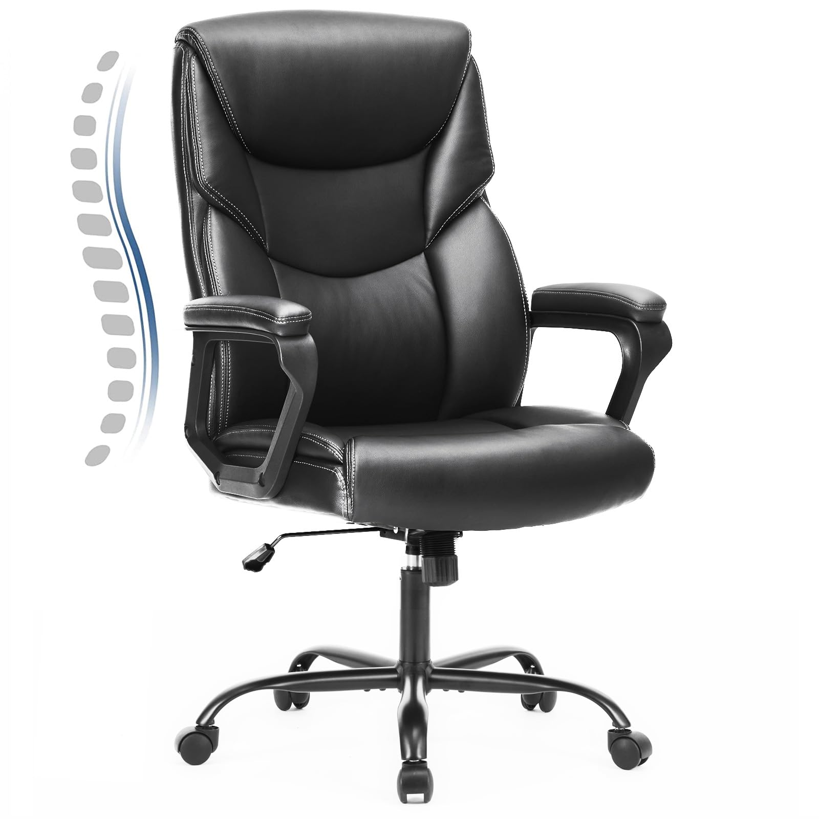 JHK Office Chair with Ergonomic Padded Armrest, Lumbar Support, Strong Metal Base PU Leather, Black