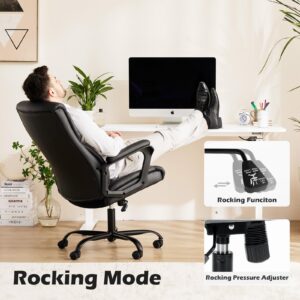 JHK Office Chair with Ergonomic Padded Armrest, Lumbar Support, Strong Metal Base PU Leather, Black