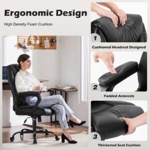 JHK Office Chair with Ergonomic Padded Armrest, Lumbar Support, Strong Metal Base PU Leather, Black