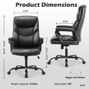 JHK Office Chair with Ergonomic Padded Armrest, Lumbar Support, Strong Metal Base PU Leather, Black