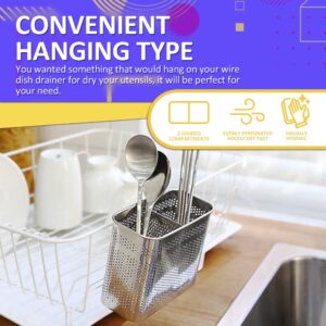 HOME&I Kitchen Utensil Holder-Thin Drying Rack Basket Organizer Utility Sturdy Stainless Steel 304 Flatware Silverware Cutlery Storage for Kitchen Dining (Medium-2 Compartments)