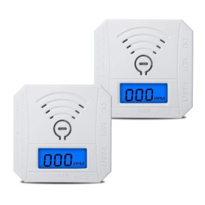 cookss carbon monoxide detector 2 pack,co gas monitor alarm with lcd digital display and sound warning，battery powered high accuracy co alarm for home,office,warehouse