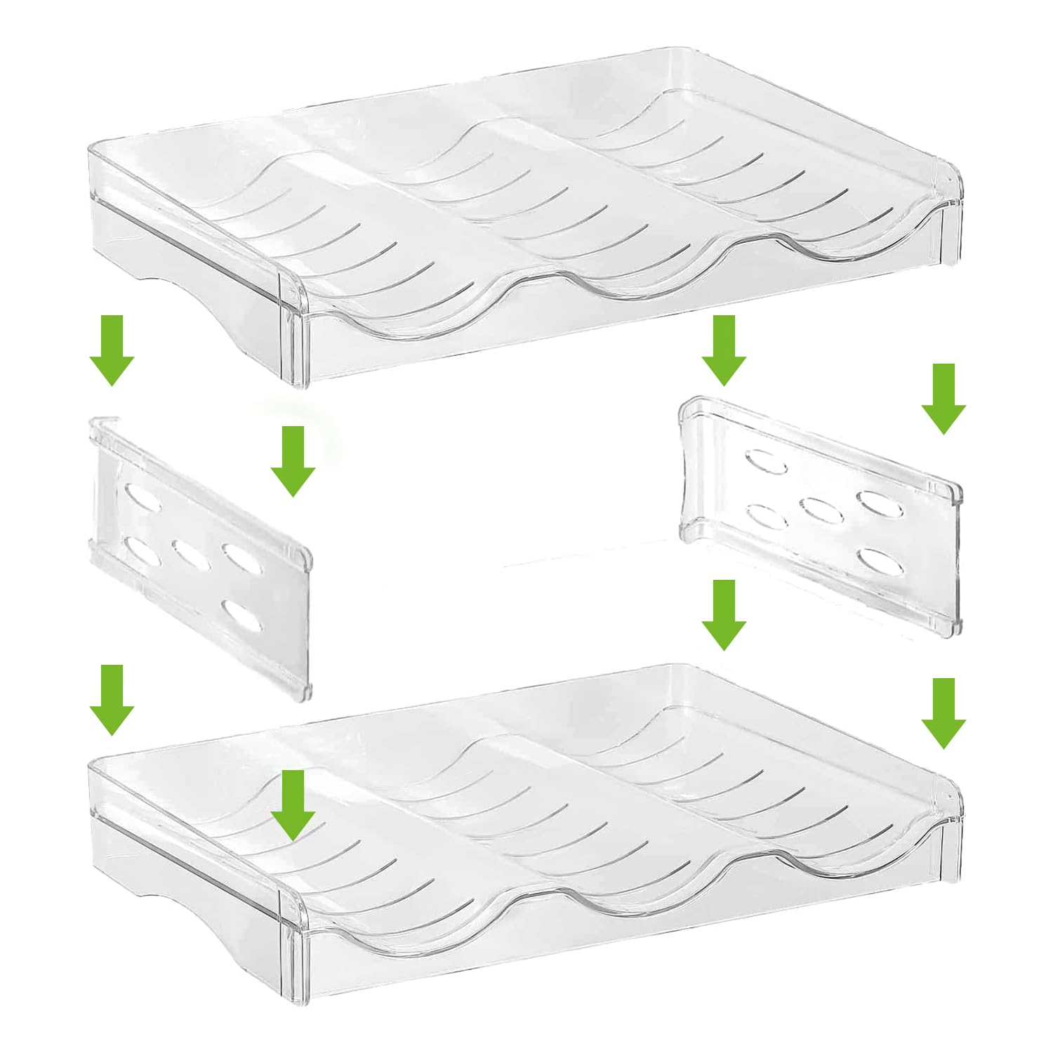 Stackable Bottle Rack Organizer for Refridgerator, Stackable Canned Food Pop Cans Container Water Tumbler for Fridge Pantry Rack Freezer, Clear Plastic Storage Bins,Holds 6-12 Long Bottles Cans Each