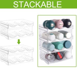 Stackable Bottle Rack Organizer for Refridgerator, Stackable Canned Food Pop Cans Container Water Tumbler for Fridge Pantry Rack Freezer, Clear Plastic Storage Bins,Holds 6-12 Long Bottles Cans Each