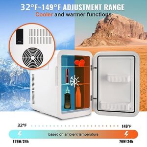 VEVOR Mini Fridge, 20L Skincare Fridges with Temper Control Touch Screen, Portable Small Beverage Refrigerator for Bedroom Office Car Dorm, AC/DC Cool Warmer for Cosmetic Drink Milk, White