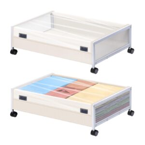 fulpower under bed storage, 2 pack under bed storage with wheels, large under bed rolling storage with lid, bedroom storage organizer for clothes, shoes,toys, books, bedding, blankets white