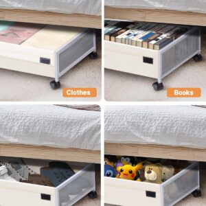 Fulpower Under Bed Storage, 2 Pack Under Bed Storage with Wheels, Large Under Bed Rolling Storage with Lid, Bedroom Storage Organizer for Clothes, Shoes,Toys, Books, Bedding, Blankets WHITE