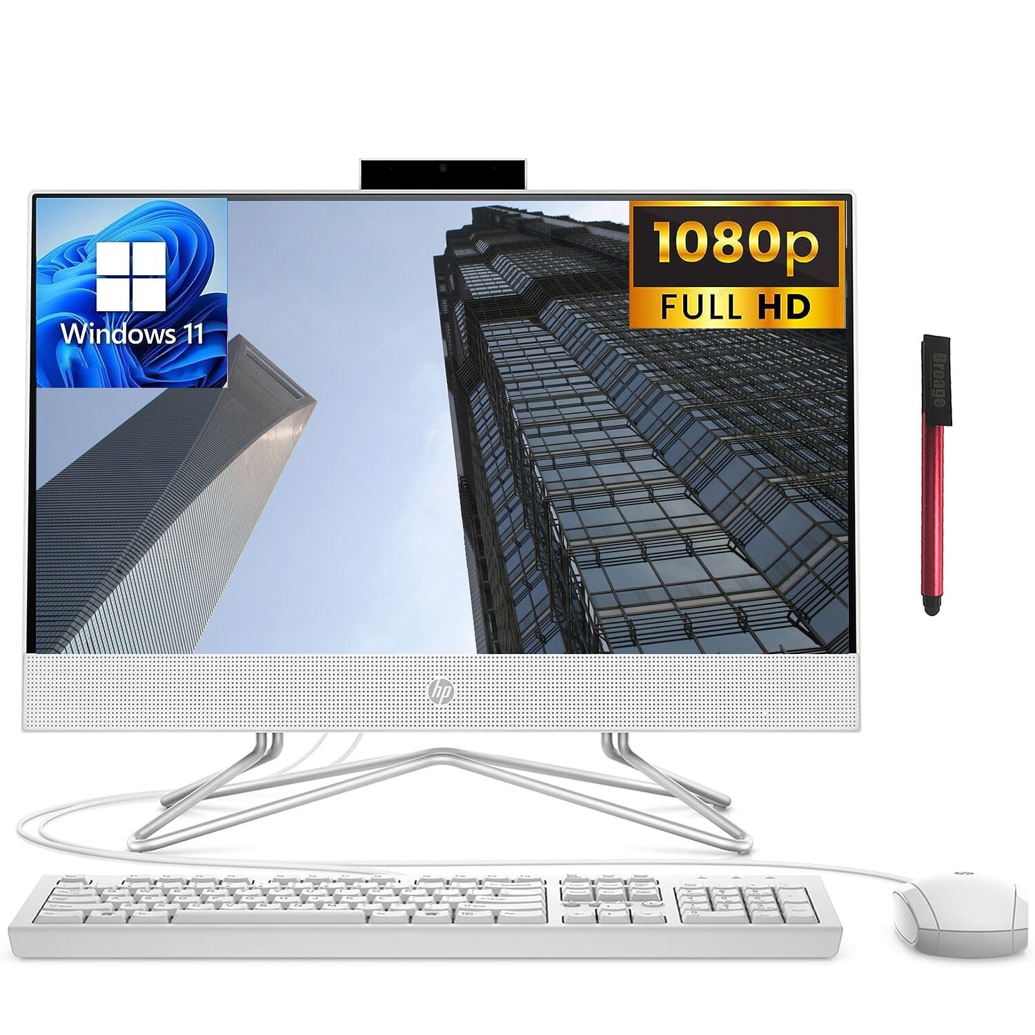 HP 22 AIO 21.5" FHD All-in-One Desktop Computer, Intel Celeron J4025 Up to 2.9GHz, 16GB DDR4 RAM, 512GB PCIe SSD, 802.11AC WiFi, BT, Keyboard and Mouse, White, Windows 11 Home, BROAG 64GB Flash Drive