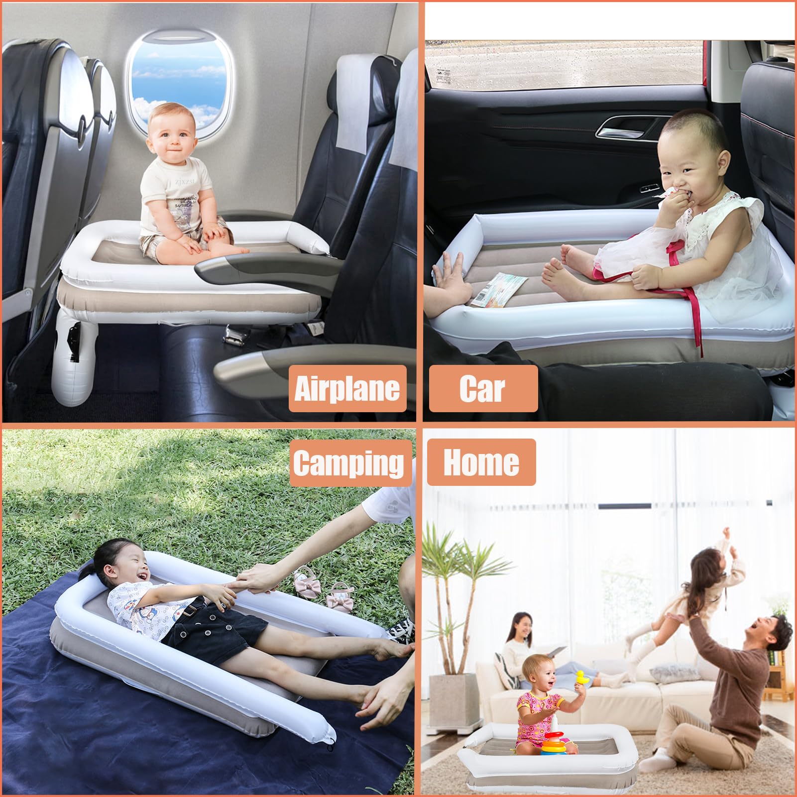 Gloserin Inflatable Toddler Travel Bed-Portable Toddler Bed,Plane Bed for Kids,Airplane Travel Beds with Sides for Kids Camping Air Mattress Blow Up Mattress for Camping Trave