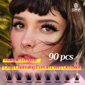 Lash Clusters 90PCS Individual Lashes, D Curl Lash Extension Clusters Lashes Wispy Natural Look, DIY Eyelash Clusters Volume Look Like Eyelash Extensions DIY at Home by STHANA- IRIS, 9-16mm Mixed