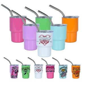 AGH 3 oz Mini Tumbler Shot Glass with Straw and Lid Colored Stainless Steel Sublimation Tumblers Double Wall Vacuum Insulated Cups, 6 Pack