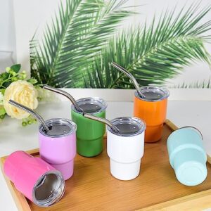 AGH 3 oz Mini Tumbler Shot Glass with Straw and Lid Colored Stainless Steel Sublimation Tumblers Double Wall Vacuum Insulated Cups, 6 Pack