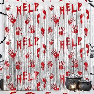 halloween party decorations scary bloody halloween photo backdrop streamers, 2 pack 3.3 x 6.6 ft zombie vampire halloween party decor foil fringe curtain halloween backdrops for parties indoor outdoor