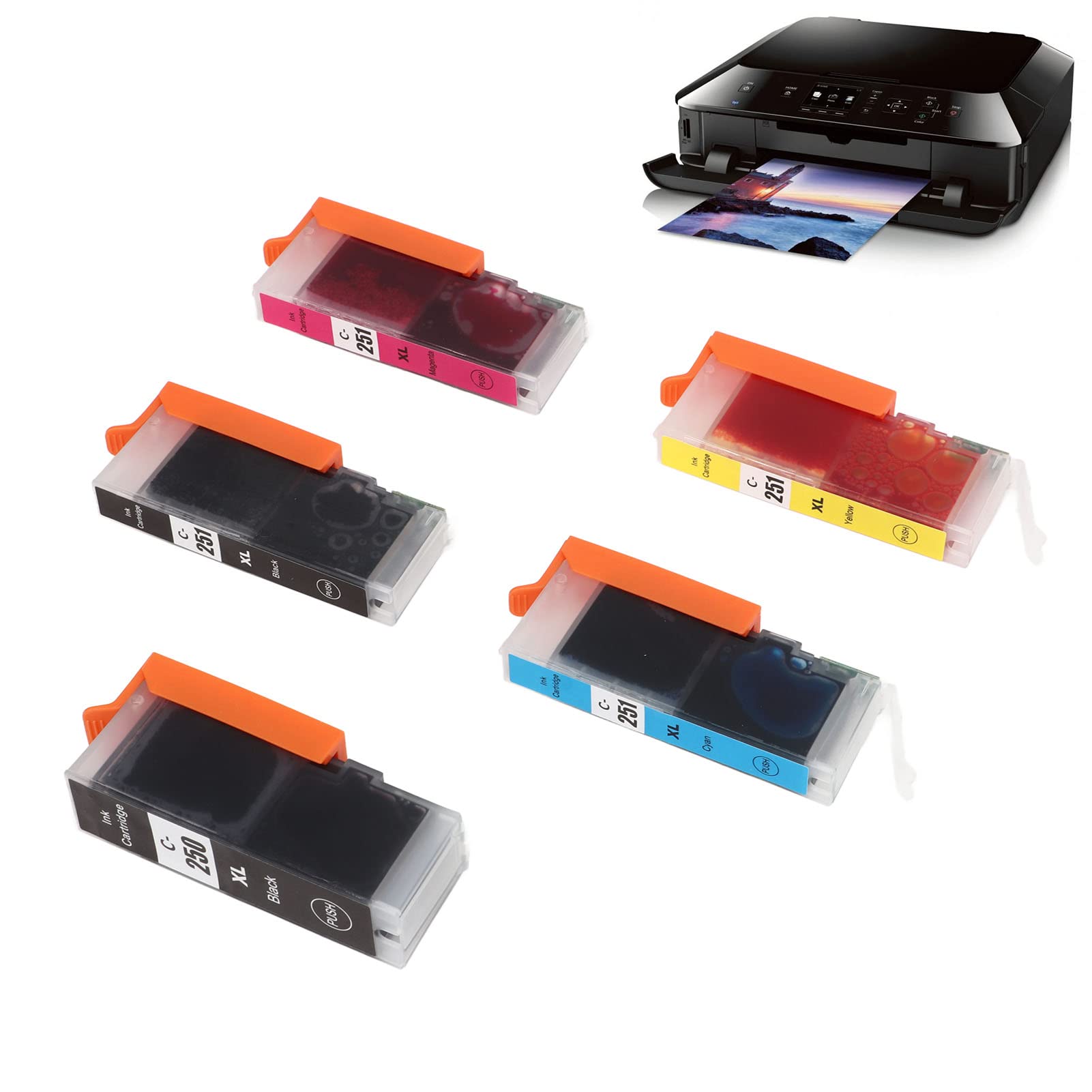 Ink Cartridge, Multi Colors Ink Cartridge Replacement Inkjet Cartridges Printer Accessories Printing Photos, Test Papers, Inkjet Printer Ink (BK BK C M Y 5 Colors)