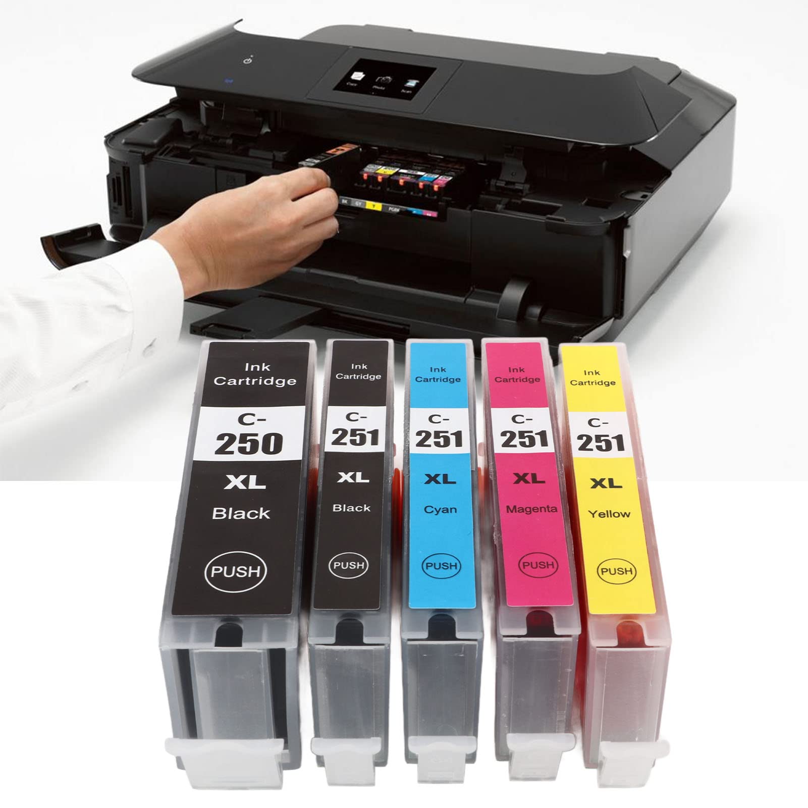 Ink Cartridge, Multi Colors Ink Cartridge Replacement Inkjet Cartridges Printer Accessories Printing Photos, Test Papers, Inkjet Printer Ink (BK BK C M Y 5 Colors)