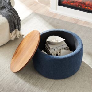 dklgg round storage ottoman set of 2, ottoman coffee table for living room, handmade round ottoman table with storage end table ottoman foot rest stool with wooden lid for bedroom