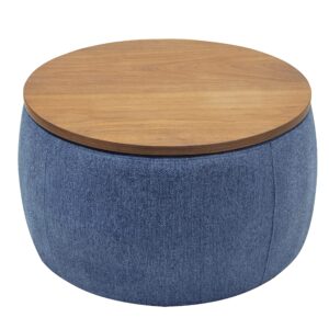 DKLGG Round Storage Ottoman Set of 2, Ottoman Coffee Table for Living Room, Handmade Round Ottoman Table with Storage End Table Ottoman Foot Rest Stool with Wooden Lid for Bedroom