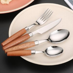 silverware set for 16, 64 pcs walnut handle 18/10 stainless steel flatware set wood forks spoons and knives set home kitchen wedding restaurant cutlery utensils set