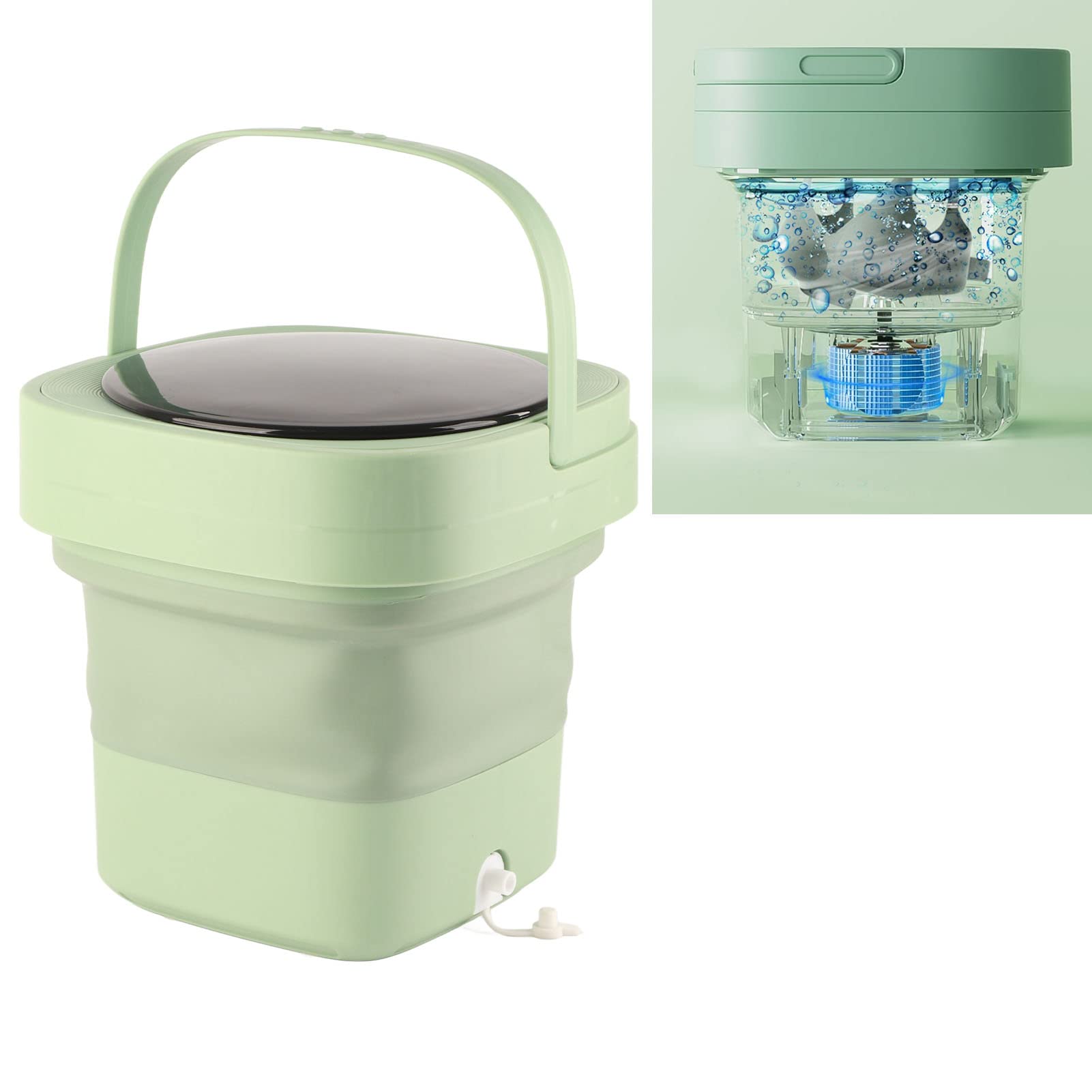 Foldable Washing Machine, Portable Washing Machine Mini Washers Large Capacity 6.5L, Soft Spin Drying, US Plug 100 To 240V for Home Camping Apartment (Green)