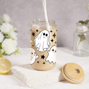 Coolife Ghost Halloween Cup, 16 oz Tumbler Glass Cups w/Lids Straws - Spooky Iced Coffee Cup, Smoothie Cup, Cute Halloween Gifts for Women, Girls, Spooky Gifts for Teens, Boys, Her