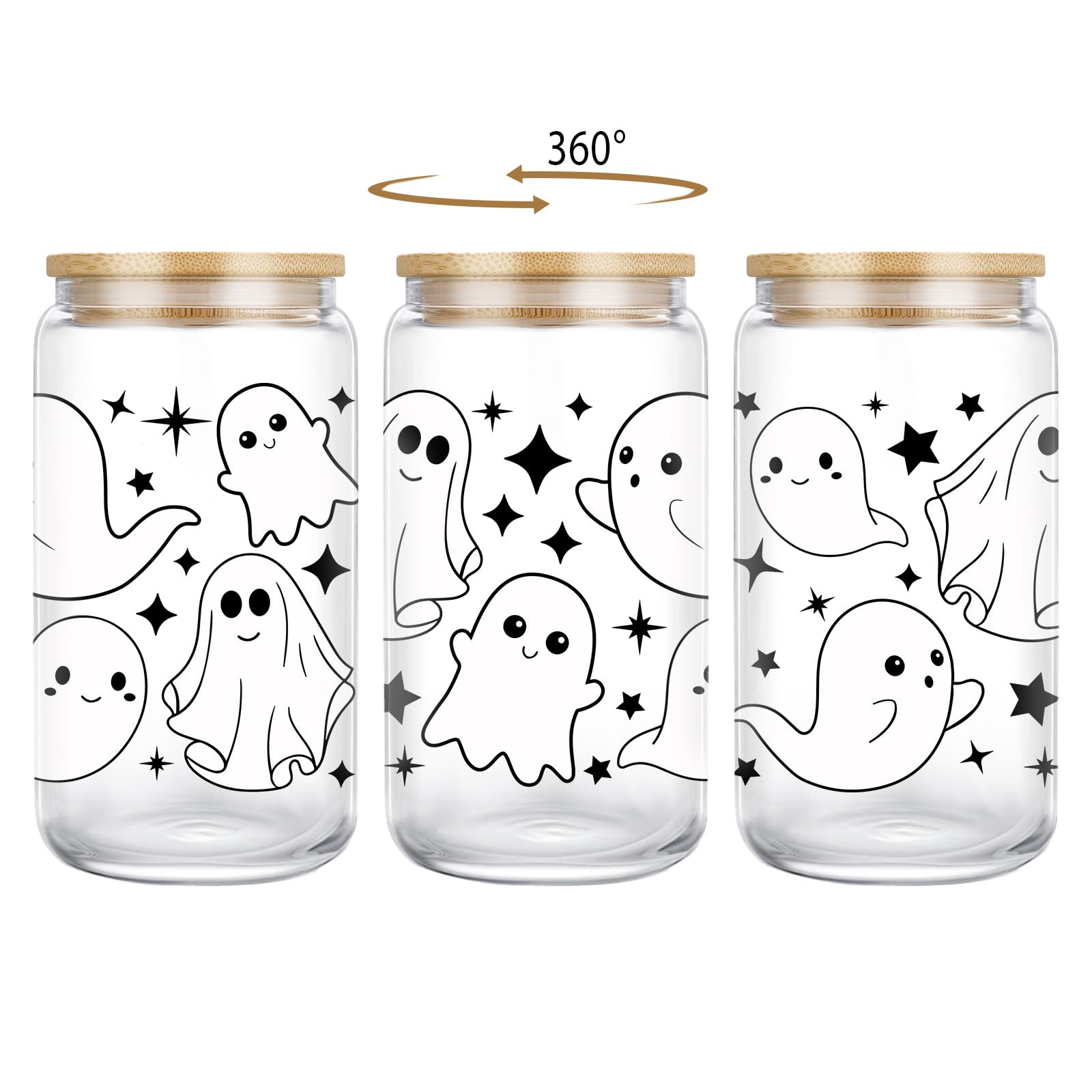 Coolife Ghost Halloween Cup, 16 oz Tumbler Glass Cups w/Lids Straws - Spooky Iced Coffee Cup, Smoothie Cup, Cute Halloween Gifts for Women, Girls, Spooky Gifts for Teens, Boys, Her