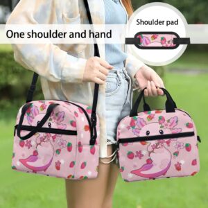 Drydeepin Pink Strawberry Axolotl Cute Print 4 Pcs School Set for Girls Backpack with Portable Lunch Box Pencil Bag Water Bottle Bag Kids Back to School Gifts Elementary School Student Book Bag