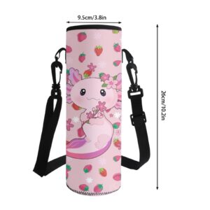 Drydeepin Pink Strawberry Axolotl Cute Print 4 Pcs School Set for Girls Backpack with Portable Lunch Box Pencil Bag Water Bottle Bag Kids Back to School Gifts Elementary School Student Book Bag