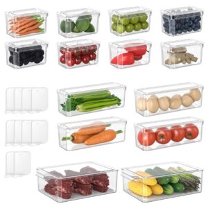 boichu fridge organizers and storage - 14 pack clear refrigerator organizer bins with lid, 3 size stackable fridge organization, fruit container for refrigerator, keep egg grape tomatoes etc fresh