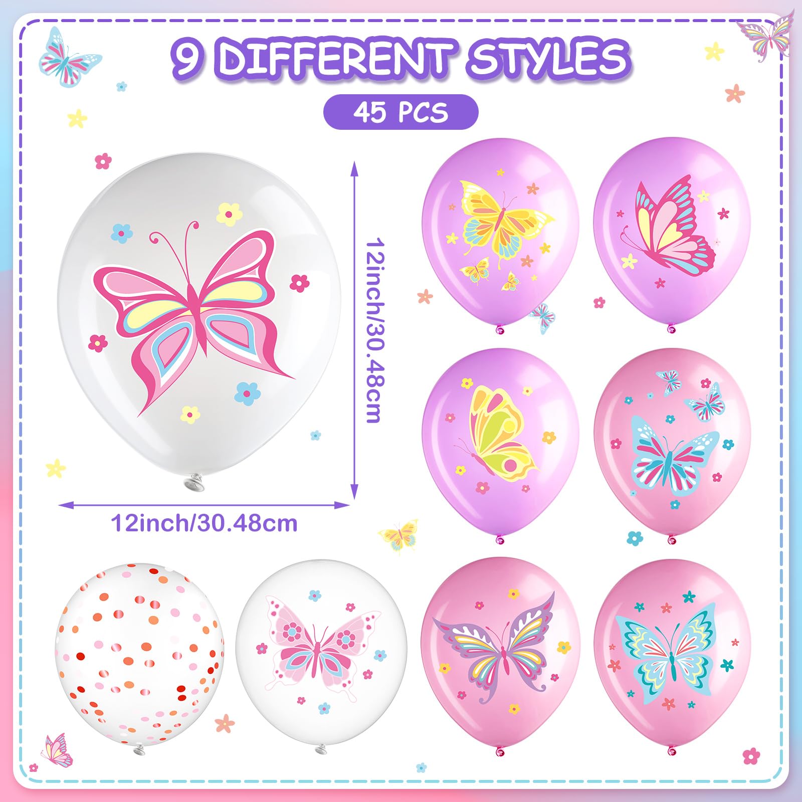 Libima 45 Pcs Butterfly Party Balloons Butterfly Birthday Party Decorations Fairy Butterfly Latex Balloons Pink Purple Butterfly Balloons Decorations for Girls Princess Party Baby Shower (Classic)