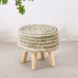 cpintltr round ottoman natural seagrass footstool poufs hand weave eco friendly sofa foot stool soft step stool boho accent padded foot rest with pine legs for living room bedroom mixed green
