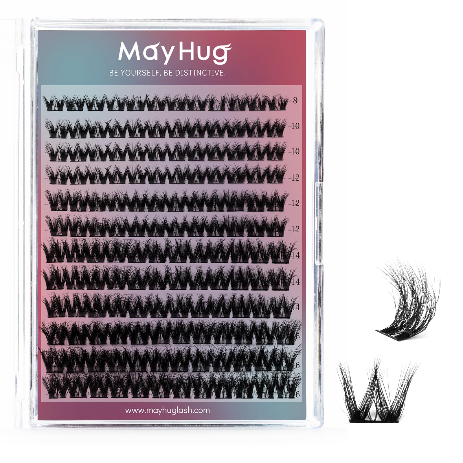 Mayhug Lash Clusters DIY Eyelash Extensions 144 Clusters Lashes D Curl 3D Eyelash Clusters Extensions Fluffy Wispy Lashes Cluster Fluffy Effect & Ultra-Soft & Super Light & DIY at Home (Prism)