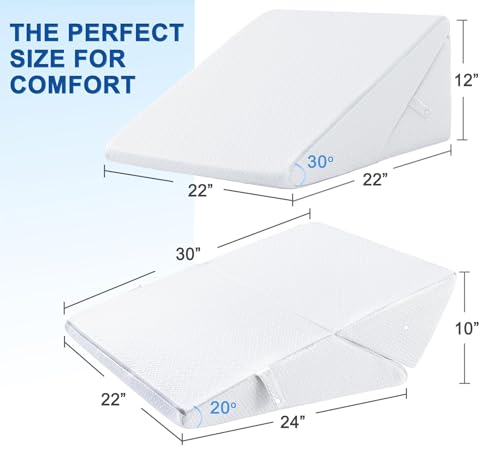 ROCYJULIN Wedge Pillow for Sleeping, 9 & 12 Inch Adjustable Memory Foam Incline Elevated Pillow Wedge, Triangle Wedge Pillows for After Surgery, Acid Reflux and Snoring, White