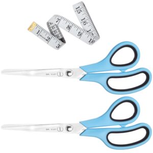 scissors. 2 v.i.p 8" scissors for all purpose with free tape measure, comfort color & trp soft handles. perfect for essential school supplies, office supplies, art craf, fabric, sewing, home & kitchen