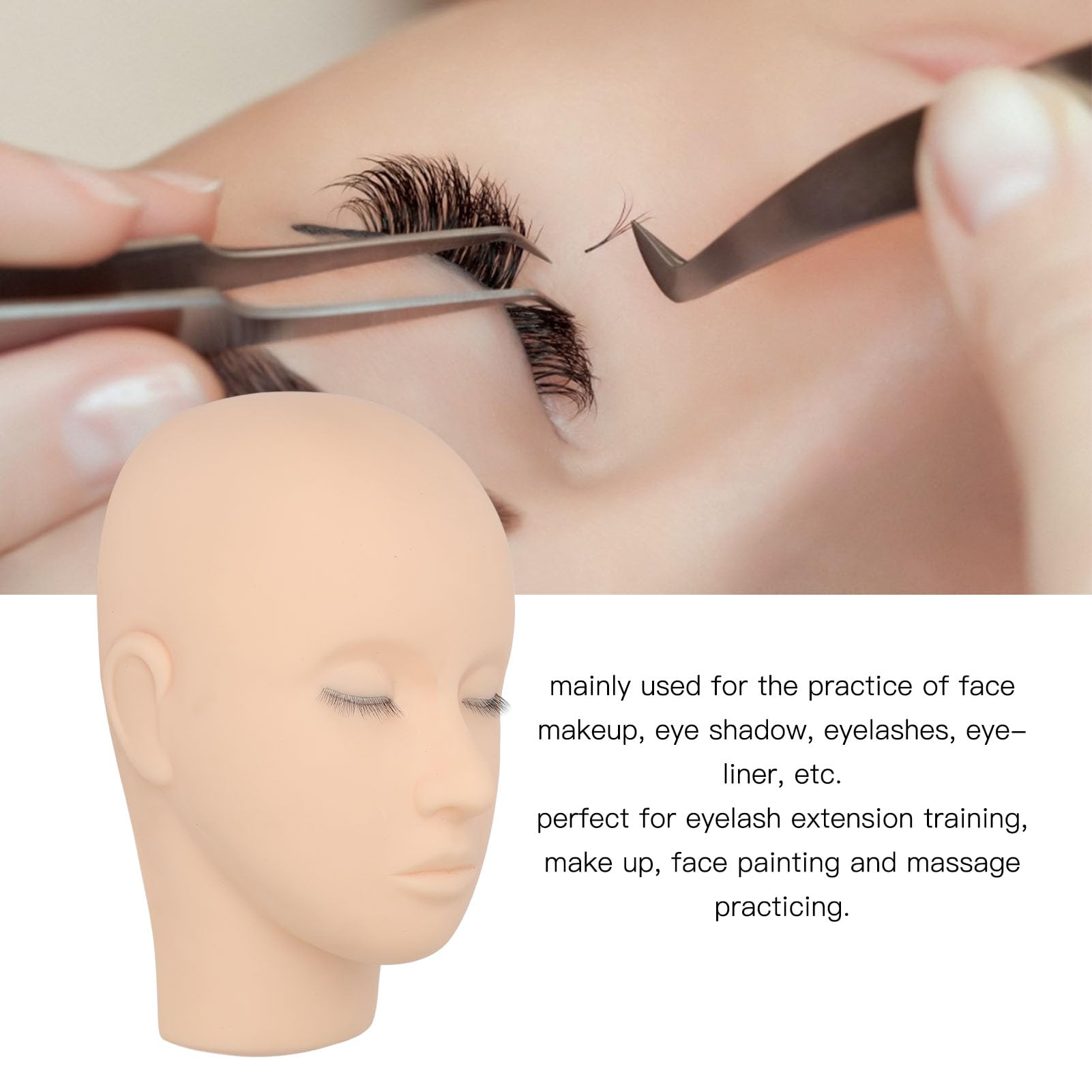 Eyelash Mannequin Head, Eyelash Extension Mannequin Head, 3 Layers Makeup Rubber Practice Head, Doll Head for Eyelash Extension