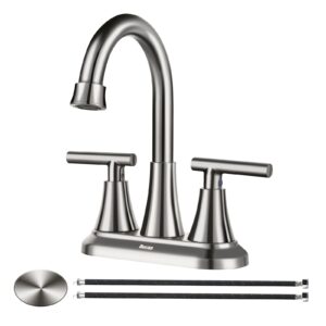 4 inch bathroom faucets for sink 3 hole, faucet for bathroom sink with pop-up drain & supply hoses, 2-handle 360 swivel spout stainless steel lead-free, centerset faucet for bathroom vanity lavatory