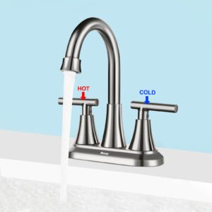 4 Inch Bathroom Faucets for Sink 3 Hole, Faucet for Bathroom Sink with Pop-up Drain & Supply Hoses, 2-Handle 360 Swivel Spout Stainless Steel Lead-Free, Centerset Faucet for Bathroom Vanity Lavatory