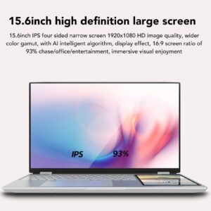 CCYLEZ 15.6in Double Screen Laptop, 1920x1080 16:9 Screen Fingerprint Recognition 180 Degree Opening HD Laptop with 7in IPS Screen Backlight Keyboard for Win 11 (16GB+256GB US Plug)