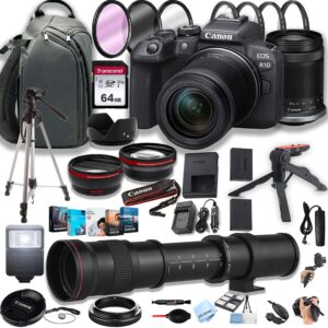 canon eos r10 mirrorless digital camera with rf-s 18-150mm f/3.5-6.3 is stm lens+ 420-800mm super telephoto lens + 100s sling backpack + 64gb memory cards, extreem photo bundle (42pc bundle)