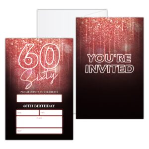 ziyouza neon pink birthday invites, 60th birthday party invitations for woman and man, rose gold glitter birthday party invitations (20 count with envelopes) for adult birthday, surprise party-29