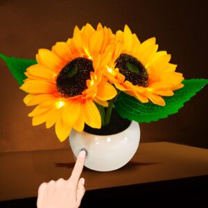 ufmedorm rechargeable sunflower table lamp - led artificial flowers desktop lamp night light with porcelain vase, cordless touch lamp for bedroom living room desk decor, birthday gift for her girl mom