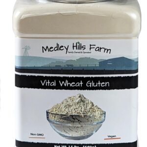 Vital Wheat Gluten By Medley Hills Farm 1.5 lbs. in Reusable Container - High in Protein - Vegan - Non GMO - Keto Friendly - Make Seitan - Great Vital Wheat Gluten for Bread Making