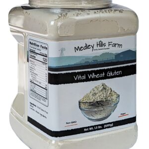 Vital Wheat Gluten By Medley Hills Farm 1.5 lbs. in Reusable Container - High in Protein - Vegan - Non GMO - Keto Friendly - Make Seitan - Great Vital Wheat Gluten for Bread Making