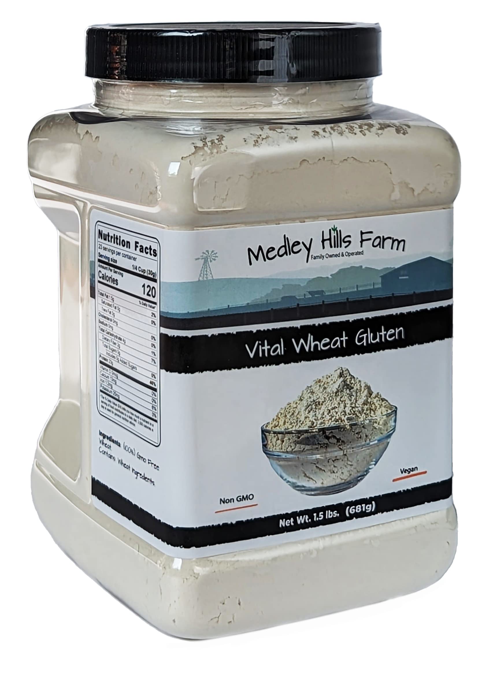 Vital Wheat Gluten By Medley Hills Farm 1.5 lbs. in Reusable Container - High in Protein - Vegan - Non GMO - Keto Friendly - Make Seitan - Great Vital Wheat Gluten for Bread Making